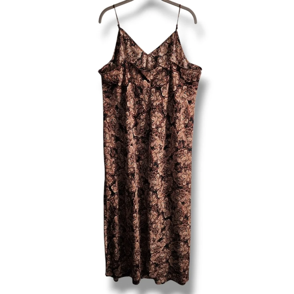Nili Lotan Target Brown Paisley Spaghetti Strap Slip Dress Size 1X - Picture 3 of 10